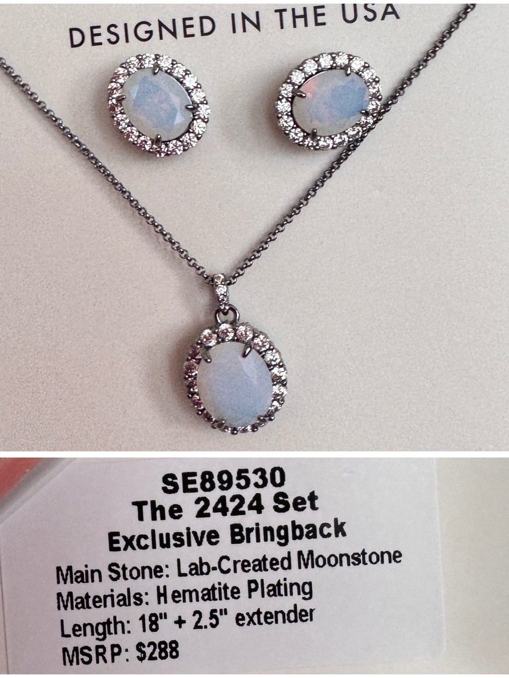 Bringback Lab-Created Moonstone Necklace & Earring Set in Opalescent White